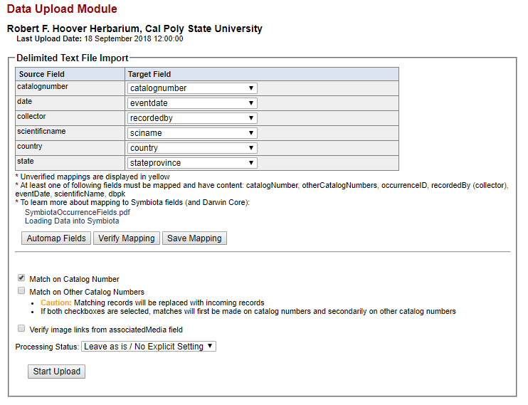 Example of Data Upload Module