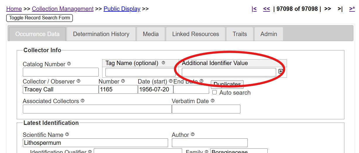 Occurrence Editor Screenshot