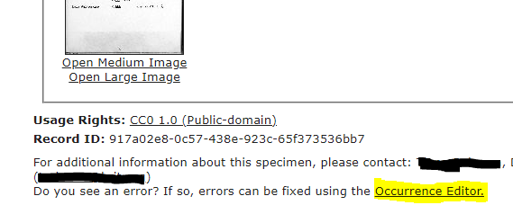 Screenshot of Occurrence Editor Link from Public Display
