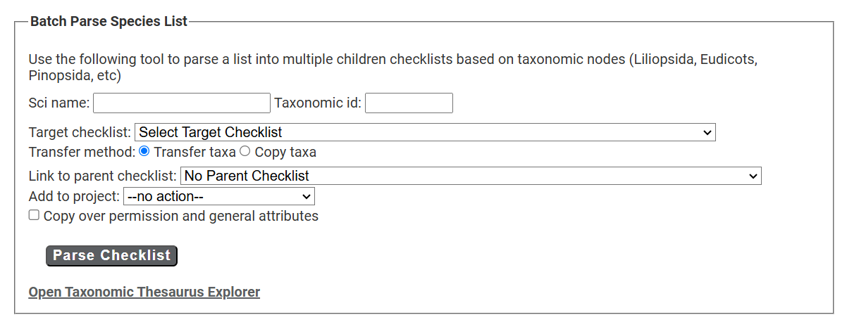 Batch Parse Species List Tool