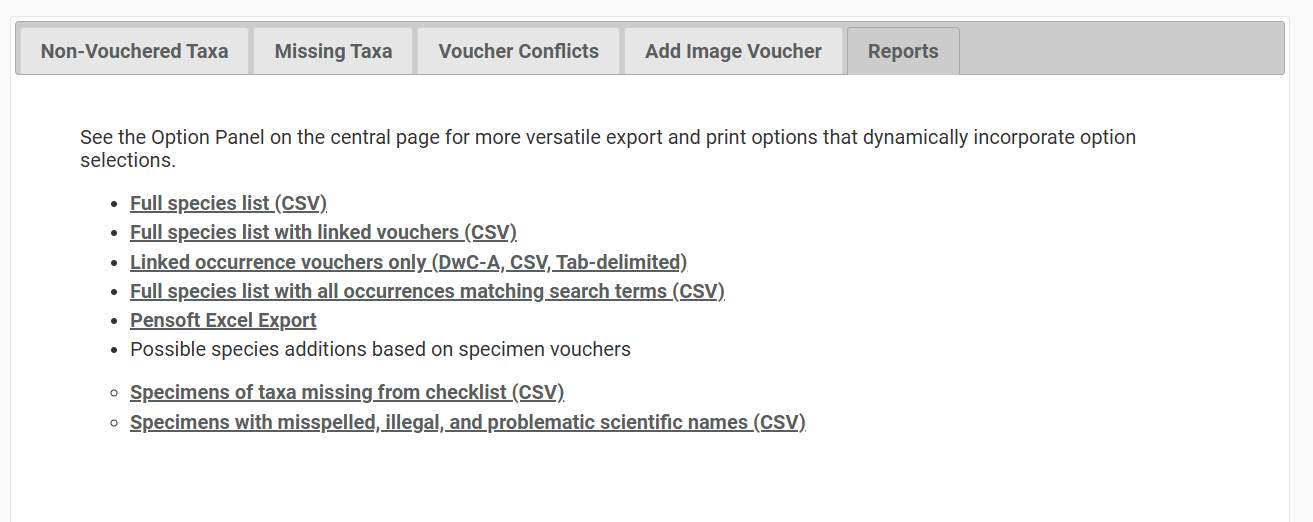 Reports Tab from Checklist
