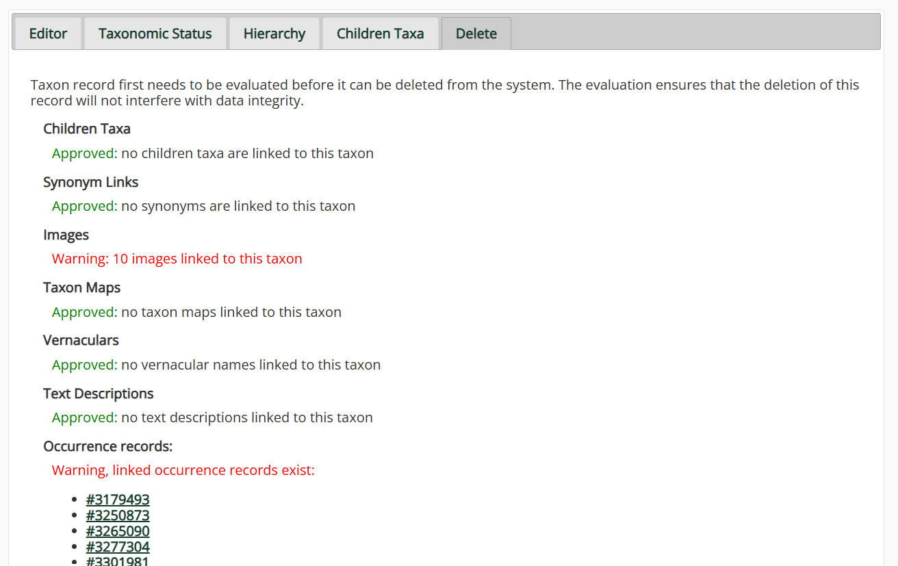 Deleting a Taxon