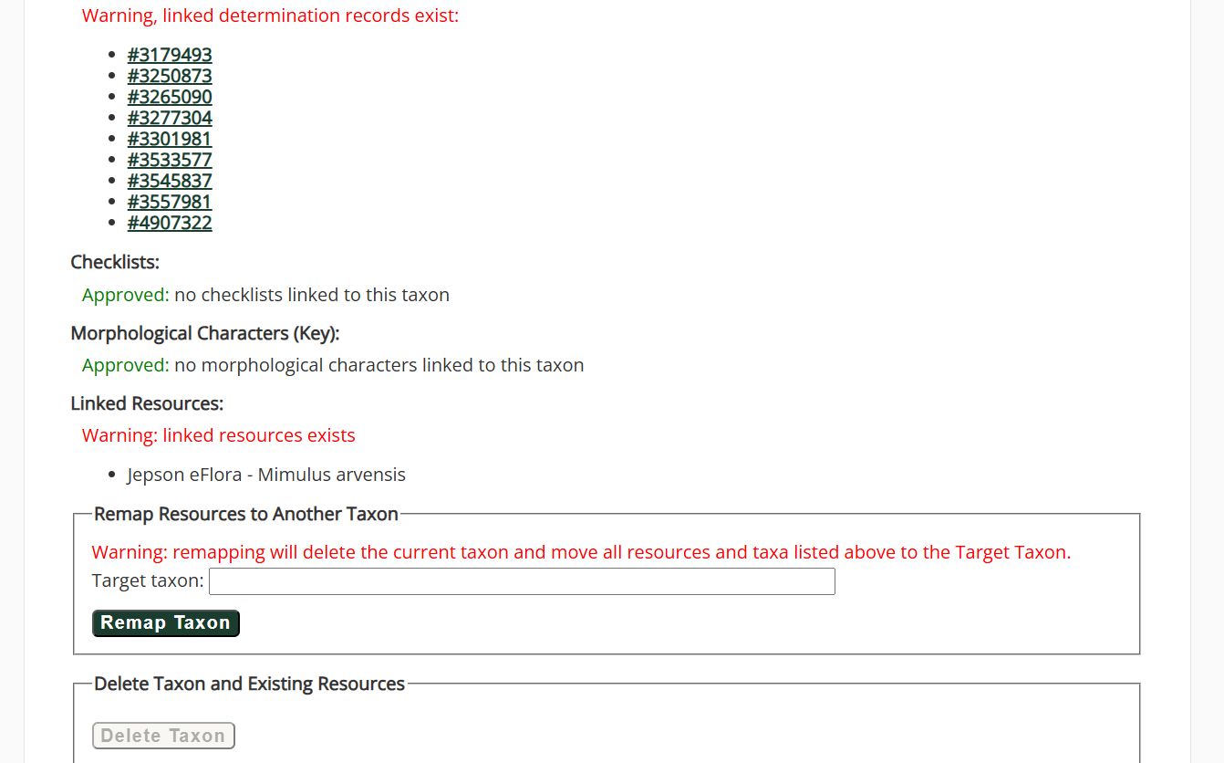 Deleting a Taxon
