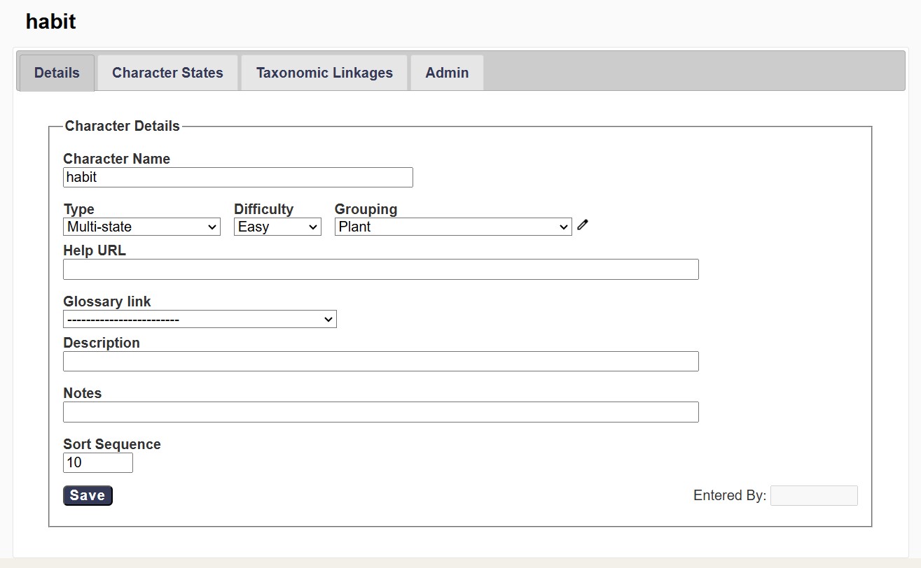 Details Page of the Character Editor