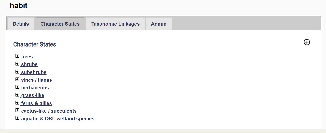 Character States Page of the Character Editor