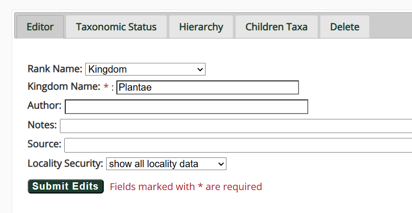Taxon Editing Form