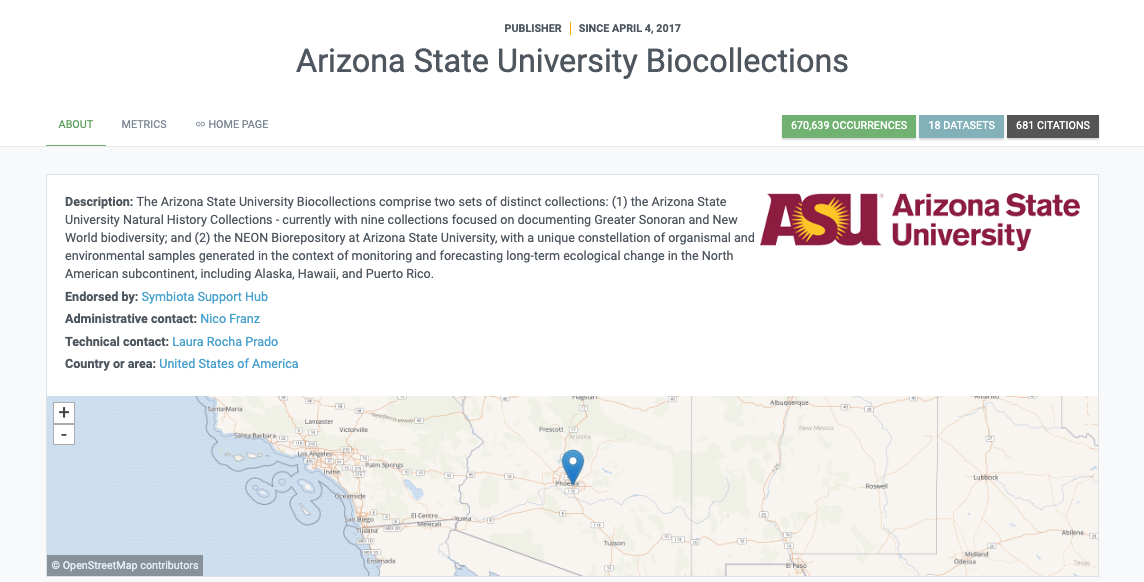 Example GBIF publisher page