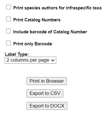 Print Label Options
